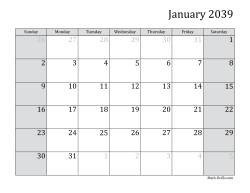 2039 Monthly Calendar