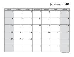 2040 Monthly Calendar
