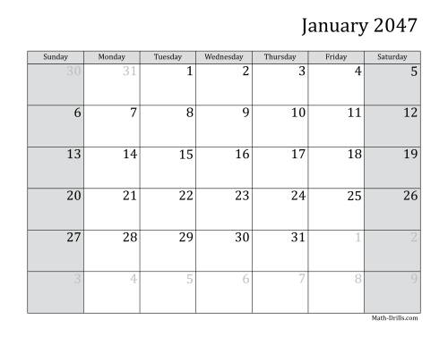 The 2047 Monthly Calendar Math Worksheet