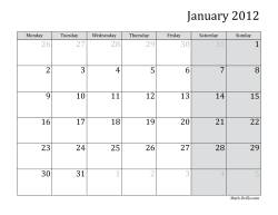 2012 Monthly Calendar with Monday as the First Day