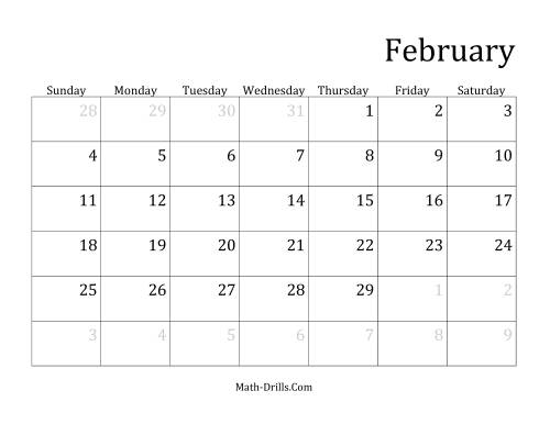 The Monthly Leap Year Calendar with January 1 on Monday Math Worksheet Page 2