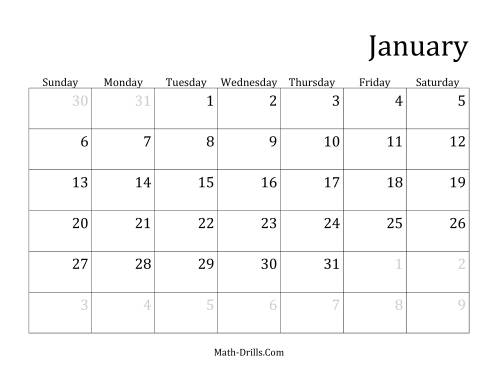The Monthly Leap Year Calendar with January 1 on Tuesday Math Worksheet