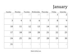 Monthly General Year Calendar with January 1 on Friday