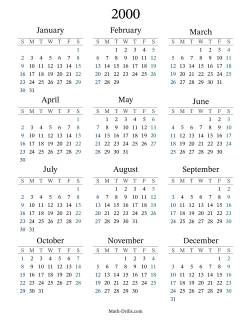 2000 Yearly Calendar