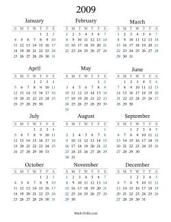 2009 Yearly Calendar