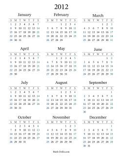 2012 Yearly Calendar