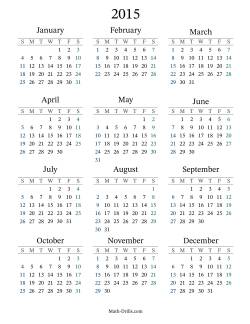 2015 Yearly Calendar