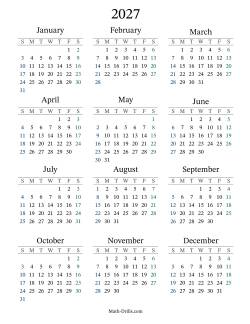 2027 Yearly Calendar