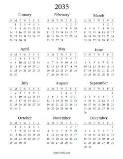 2035 Yearly Calendar
