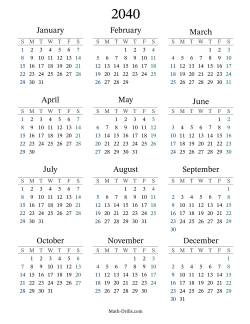 2040 Yearly Calendar