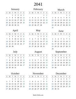 2041 Yearly Calendar