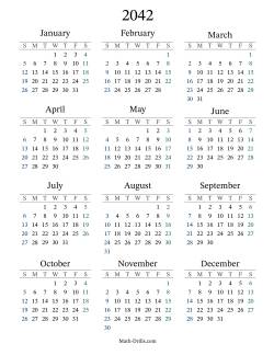 2042 Yearly Calendar