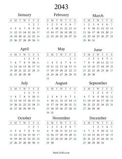 2043 Yearly Calendar