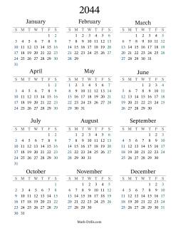 2044 Yearly Calendar