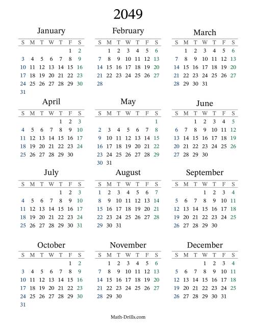 The 2049 Yearly Calendar Math Worksheet