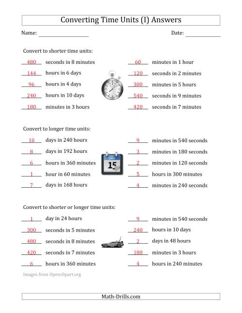 Converting Between Time Units Including Seconds, Minutes, Hours and