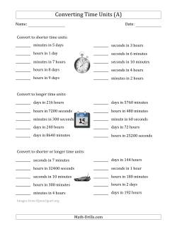 Converting Between Time Units Including Seconds, Minutes, Hours and Days (One or Two Steps Up or Down)