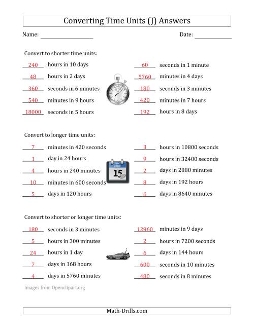 Converting Between Time Units Including Seconds, Minutes, Hours and ...