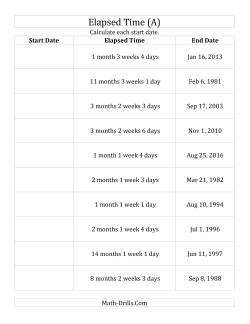 Calculating the Start Date from an Elapsed Time and an End Date in Days, Weeks and Months