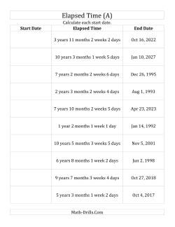 Calculating the Start Date from an Elapsed Time and an End Date in Days, Weeks, Months and Years