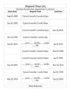 Calculating Various Start Dates, Elapsed Times and End Dates in Days, Weeks, Months and Years