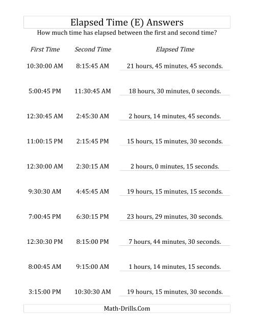 The Elapsed Time up to 24 Hours in 15 Minute and 15 Second Intervals (E) Math Worksheet Page 2