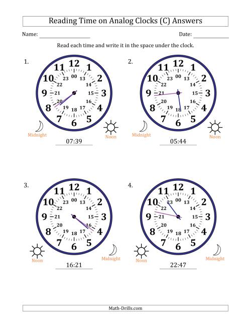 The Reading 24 Hour Time on Analog Clocks in 1 Minute Intervals (4 Large Clocks) (C) Math Worksheet Page 2