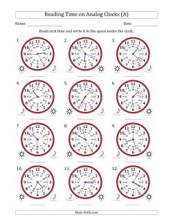 Reading 24 Hour Time on Analog Clocks in 1 Second Intervals (12 Clocks)
