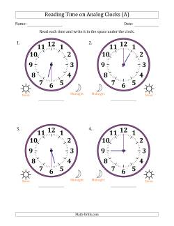 Reading 12 Hour Time on Analog Clocks in 30 Minute Intervals (4 Large Clocks)