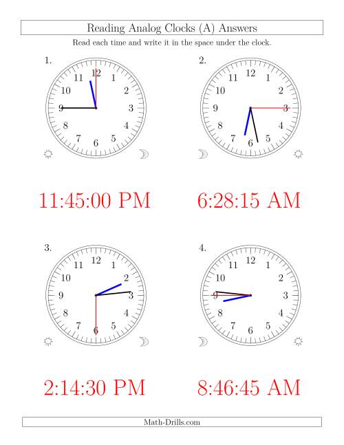 Reading Time on 12 Hour Analog Clocks in 15 Second ...