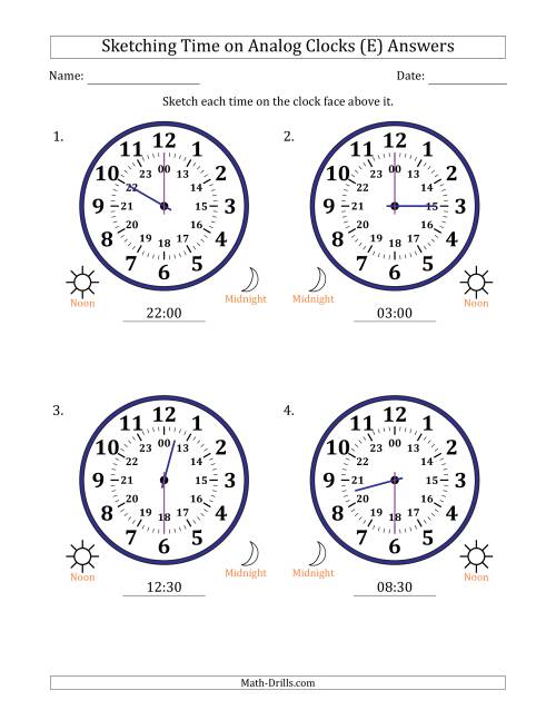 The Sketching 24 Hour Time on Analog Clocks in 30 Minute Intervals (4 Large Clocks) (E) Math Worksheet Page 2