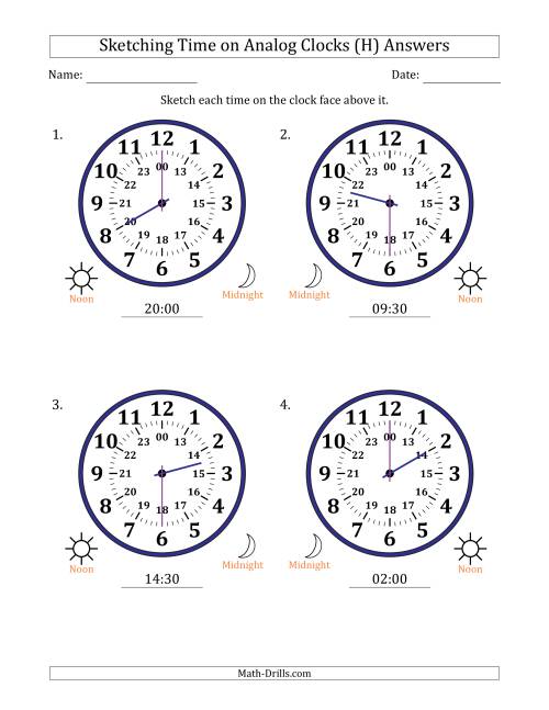 The Sketching 24 Hour Time on Analog Clocks in 30 Minute Intervals (4 Large Clocks) (H) Math Worksheet Page 2
