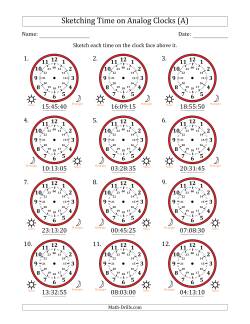 Sketching 24 Hour Time on Analog Clocks in 5 Second Intervals (12 Clocks)