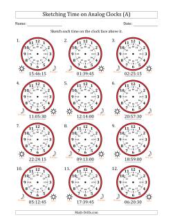 Sketching 24 Hour Time on Analog Clocks in 15 Second Intervals (12 Clocks)