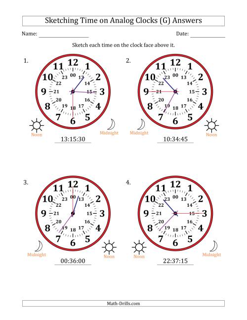 The Sketching 24 Hour Time on Analog Clocks in 15 Second Intervals (4 Large Clocks) (G) Math Worksheet Page 2