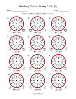 Sketching 24 Hour Time on Analog Clocks in 30 Second Intervals (12 Clocks)