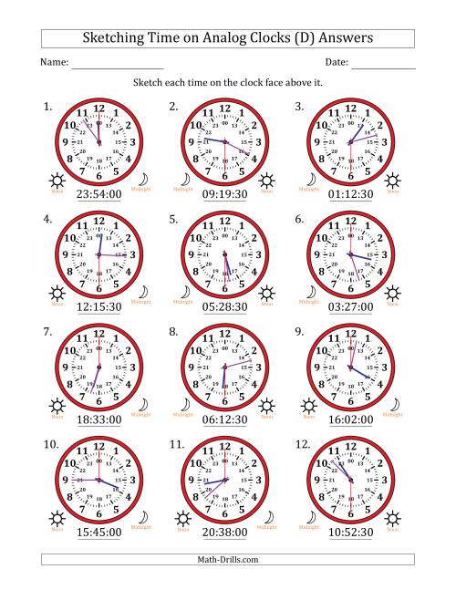 The Sketching 24 Hour Time on Analog Clocks in 30 Second Intervals (12 Clocks) (D) Math Worksheet Page 2