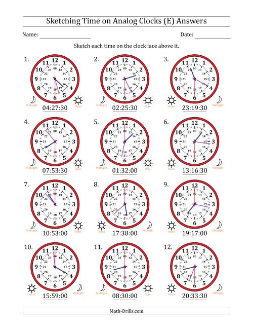 The Sketching 24 Hour Time on Analog Clocks in 30 Second Intervals (12 Clocks) (E) Math Worksheet Page 2