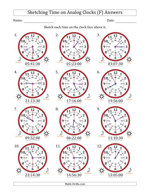 The Sketching 24 Hour Time on Analog Clocks in 30 Second Intervals (12 Clocks) (F) Math Worksheet Page 2
