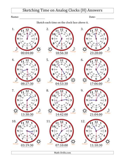 The Sketching 24 Hour Time on Analog Clocks in 30 Second Intervals (12 Clocks) (H) Math Worksheet Page 2