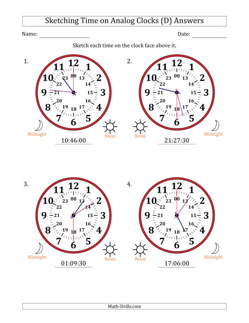 The Sketching 24 Hour Time on Analog Clocks in 30 Second Intervals (4 Large Clocks) (D) Math Worksheet Page 2