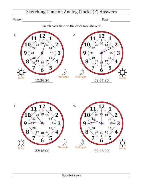 The Sketching 24 Hour Time on Analog Clocks in 30 Second Intervals (4 Large Clocks) (F) Math Worksheet Page 2