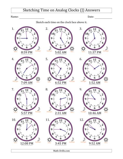 sketching time on analog clocks in 1 minute intervals j