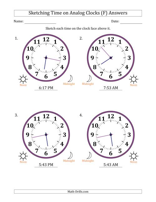 The Sketching 12 Hour Time on Analog Clocks in 1 Minute Intervals (4 Large Clocks) (F) Math Worksheet Page 2