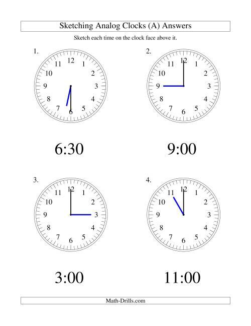 The Sketching Time on Analog Clocks in 30 Minute Intervals (Old) Math Worksheet Page 2
