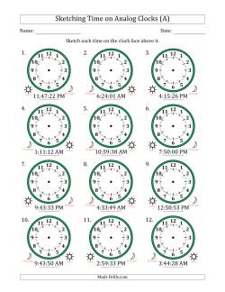 Sketching 12 Hour Time on Analog Clocks in 1 Second Intervals (12 Clocks)