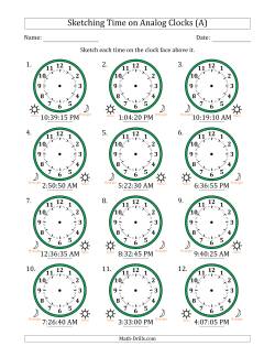 Sketching 12 Hour Time on Analog Clocks in 5 Second Intervals (12 Clocks)