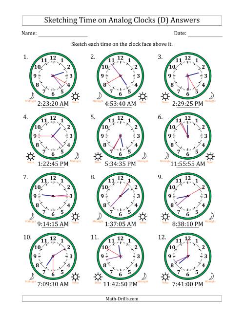 The Sketching 12 Hour Time on Analog Clocks in 5 Second Intervals (12 Clocks) (D) Math Worksheet Page 2
