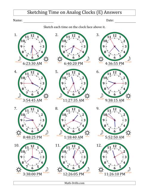 The Sketching 12 Hour Time on Analog Clocks in 5 Second Intervals (12 Clocks) (E) Math Worksheet Page 2