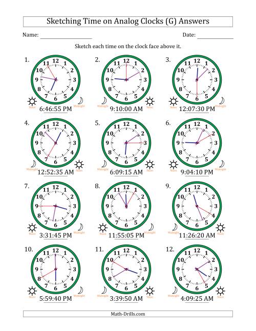 The Sketching 12 Hour Time on Analog Clocks in 5 Second Intervals (12 Clocks) (G) Math Worksheet Page 2